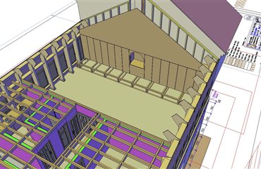 Celá budova opět vyrobena do posledního detailu ve 3D. Veškerá dokumentace je pak generována jako řezy a pohledy z tohoto modelu. Stejně tak vizualizace, tedy rendry. Thubnail